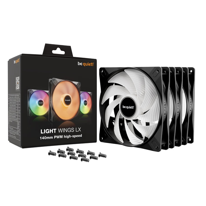 be quiet! Light Wings LX 140mm PWM High-Speed Fan, ARGB Lighting, Triple Pack, Ultra-Quiet Operation, High Airflow, Daisy-Chaining Support, Black