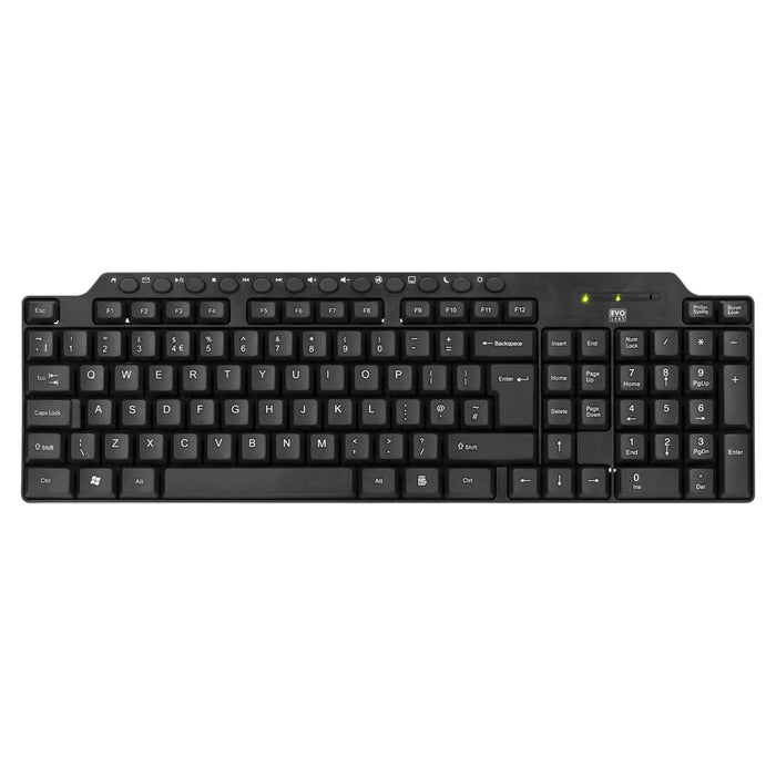 Evo Labs CM-501UK Wired Multimedia Keyboard and Mouse Combo Set, USB Plug and Play, Full Size Qwerty UK Layout Keyboard with Optical Sensor Mouse, Ideal for Home or Office, Black