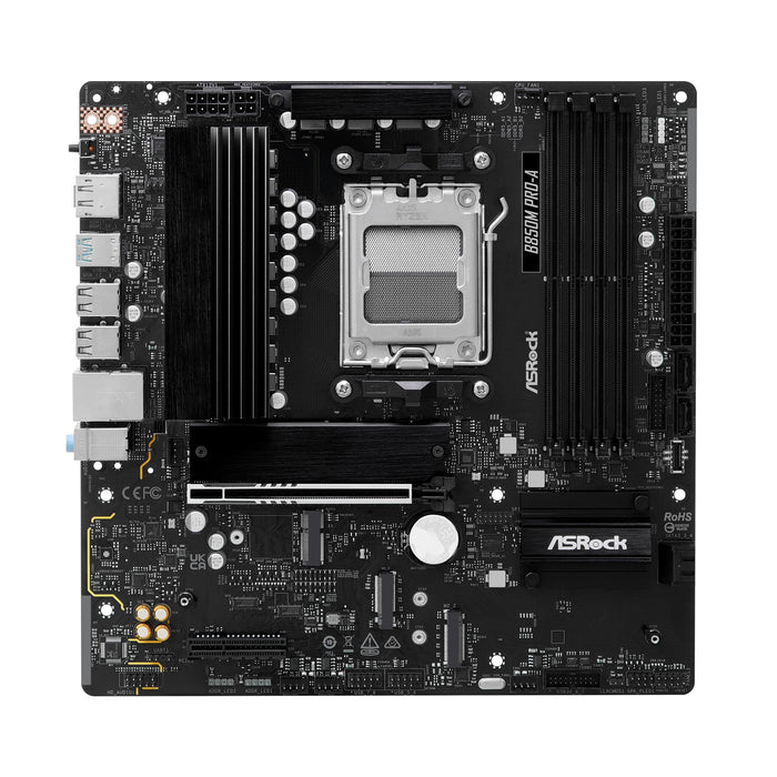 The ASRock B850 Pro-A with AMD AM5, DDR5, 4x M.2 slots, 2.5GbE LAN, Wi-Fi, USB-C, and HDMI ports