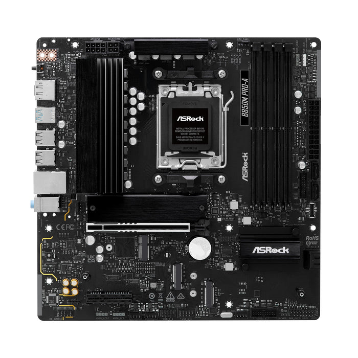 The ASRock B850 Pro-A with AMD AM5, DDR5, 4x M.2 slots, 2.5GbE LAN, Wi-Fi, USB-C, and HDMI ports