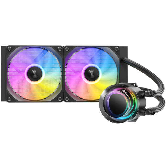 Antec Vortex Lum 240 ARGB CPU Liquid Cooler - Intel & AMD Compatible, 2 x 120mm ARGB Fans, Suspended Spiral Pump Head, Enhanced Cooling Performance