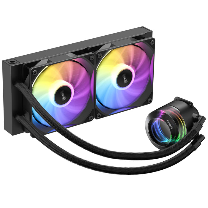 Antec Vortex Lum 240 ARGB CPU Liquid Cooler - Intel & AMD Compatible, 2 x 120mm ARGB Fans, Suspended Spiral Pump Head, Enhanced Cooling Performance