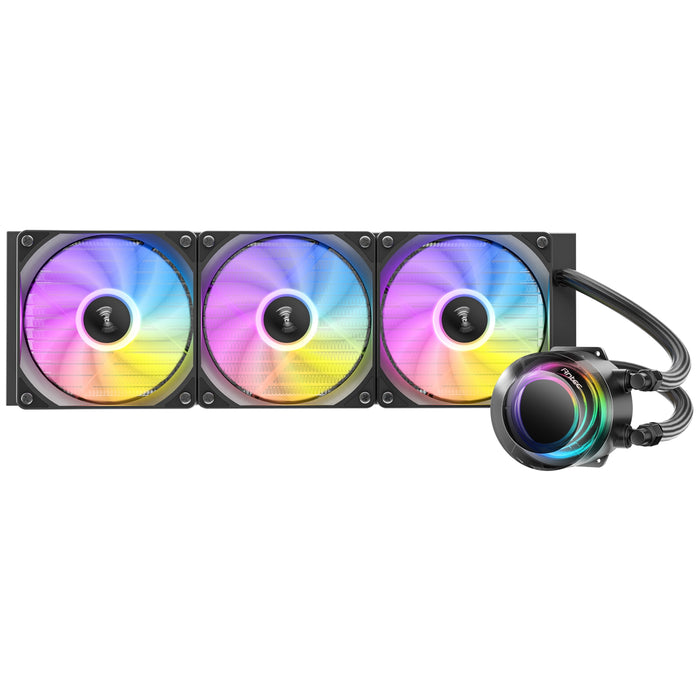 Antec Vortex Lum 360 ARGB CPU Liquid Cooler - Intel & AMD Compatible, 3 x 120mm ARGB Fans, Suspended Spiral Pump Head, Enhanced Cooling Performance