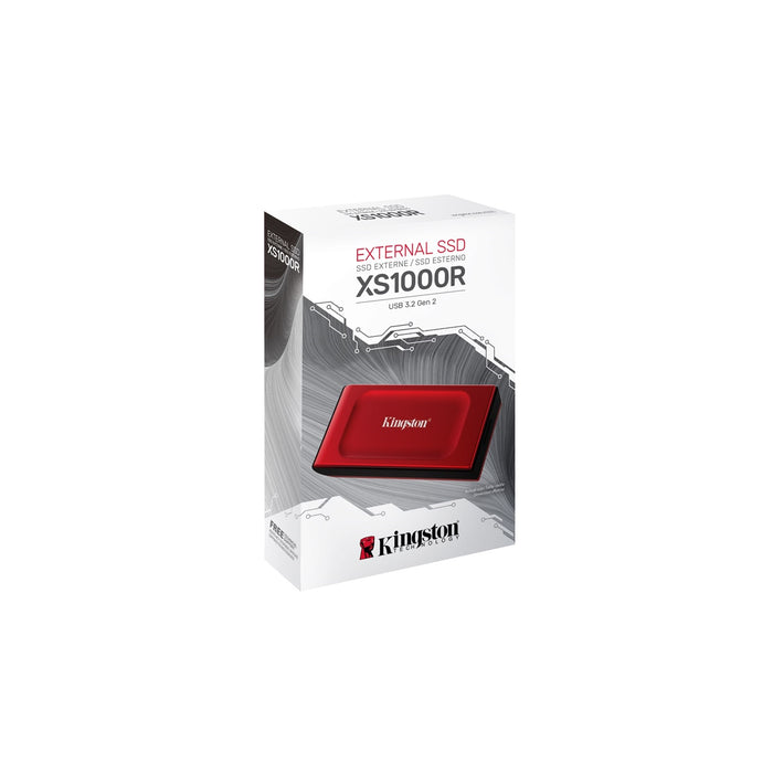 Kingston XS1000 Red 2TB Portable External SSD, Read 1050MB/s, Write 1000MB/s, USB 3.2 Gen 2, 5 Year Warranty