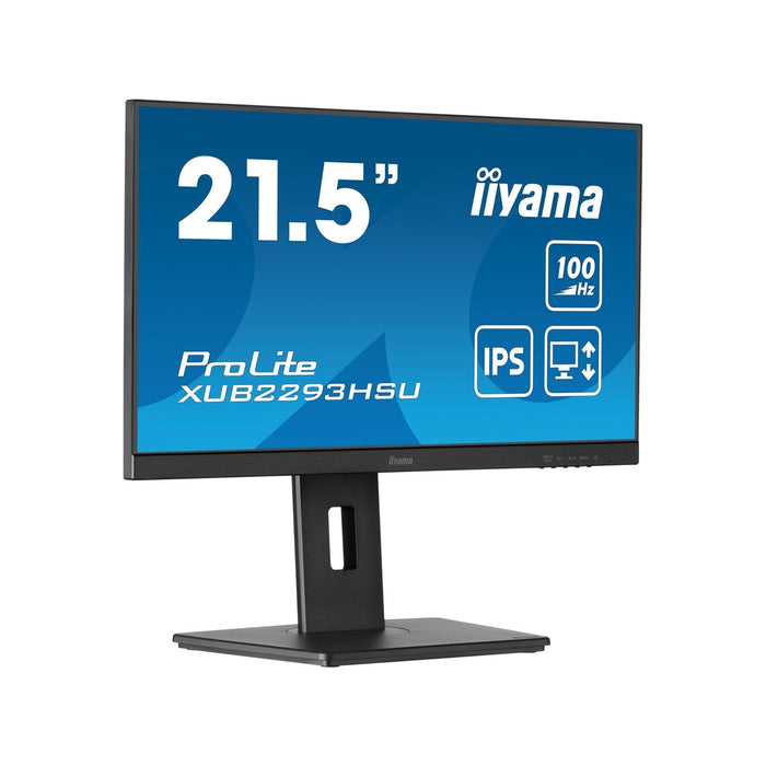 iiyama PROLITE XUB2293HSU-B7 22 inch IPS Monitor, Full HD, 1ms, USB Hub, HDMI, DisplayPort, Freesync, 100Hz, Speakers, Black, Internal PSU, VESA, Height Adjustable, Pivot