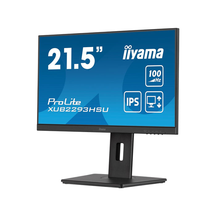 iiyama PROLITE XUB2293HSU-B7 22 inch IPS Monitor, Full HD, 1ms, USB Hub, HDMI, DisplayPort, Freesync, 100Hz, Speakers, Black, Internal PSU, VESA, Height Adjustable, Pivot