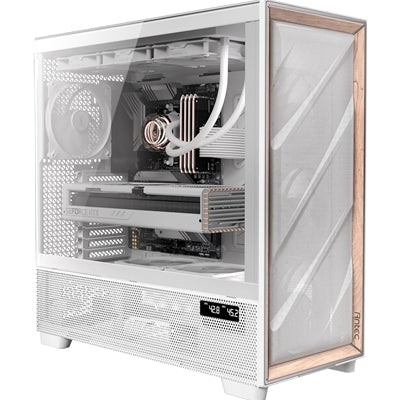 Antec Flux PRO Full Tower PC Case with Tempered Glass, White/Wood, 6 Pre-Installed Fans, USB Type-C, E-ATX/ATX/mATX/mITX Compatibility - IT Supplies Ltd