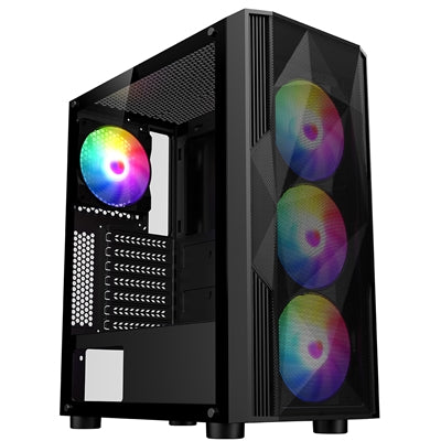 CRONUS Oceanus Case, Gaming, Black, Mid Tower, 1 x USB 3.0 / 2 x USB 2.0, Tempered Glass Front & Side Window Panels, Addressable RGB LED Fans, ATX, Micro ATX, Mini-ITX - IT Supplies Ltd