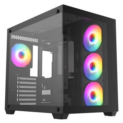 CRONUS Pallas Case, Gaming, Black, Mid Tower, 1 x USB 3.0 / 2 x USB 2.0, Tempered Glass Front & Side Window Panels, Addressable RGB LED Fans, ATX, Micro ATX, Mini-ITX - IT Supplies Ltd