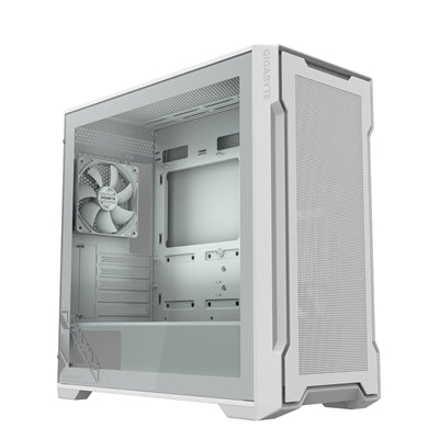 Gigabyte C102 GLASS ICE Mid-Tower Case, White, Tempered Glass Side Panel, USB 3.0 x2, 360mm Liquid Cooling Support, Pre-installed 120mm Fans, RGB Lighting Support, Magnetic Front Panel, PSU Shroud - IT Supplies Ltd