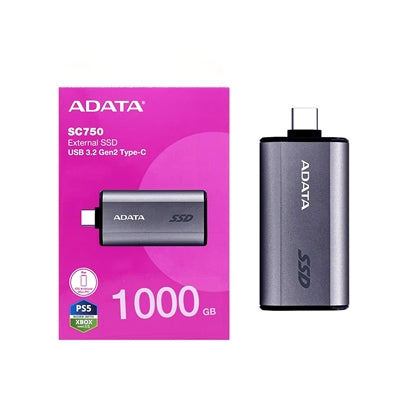 ADATA SC750 1TB USB-C Portable SSD USB 3.2 Gen 2 Up to 1000 MB/s Black Titanium Compatible with Windows, iOS, Android, PlayStation, XBox & Handheld Consoles - IT Supplies Ltd