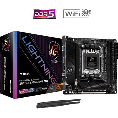 ASRock B650I LIGHTNING WIFI AMD AM5 Socket Motherboard, Mini-ITX, 2x DDR5 Slots, 2x M.2 Sockets, 2x USB-C Port, Fitted I/O Shield, 2.5GbE LAN, Wi-Fi 6E, 1x HDMI Port - IT Supplies Ltd