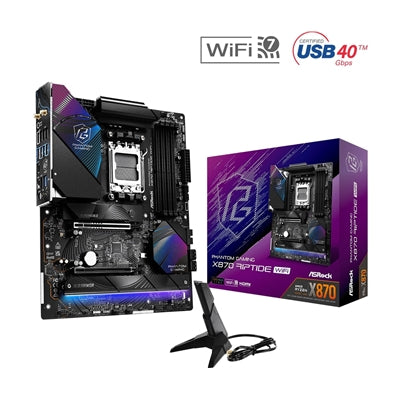 ASRock X870 RIPTIDE WIFI PHANTOM GAMING AMD AM5 Socket Motherboard, ATX, 4x DDR5 Slots, 3x M.2 Sockets, 3x USB-C Port, Fitted I/O Shield, 2.5GbE LAN, Wi-Fi 7, 1x HDMI Port / 2x USB-C (USB4) - IT Supplies Ltd