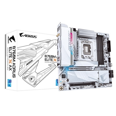 Gigabyte B760M AORUS ELITE X AX Intel 1700 Socket Motherboard, Micro-ATX, 4x DDR5 Slots, 2x M.2 Sockets, 1x USB-C Port, Fitted I/O Shield, Wi-Fi 6E, 1x Display Ports 1.2 / 2x HDMI Port - IT Supplies Ltd