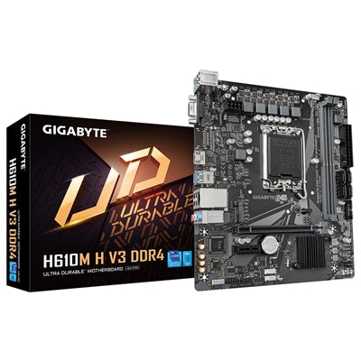 Gigabyte H610M H V3 DDR4 Intel 1700 Socket Motherboard, Micro-ATX, 2x DDR4 Slots, 1x M.2 Socket, 1x D-Sub / 1x HDMI Port - IT Supplies Ltd