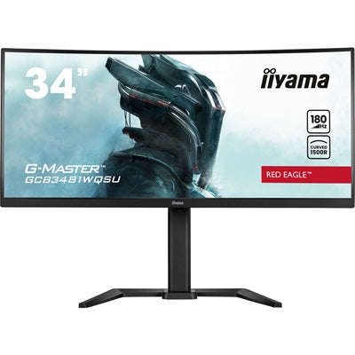 iiyama G-MASTER Red Eagle GCB3481WQSU-B1 34 inch Ultra-Wide Curved Monitor, 3440 x 1440, 0.3ms, HDMI, DisplayPort, USB Hub, Freesync, 180Hz, Speakers, Black, Internal PSU, Height Adjustable, VESA - IT Supplies Ltd