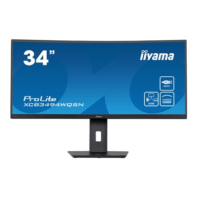 iiyama Prolite XCB3494WQSN-B5 34 inch Curved Monitor, USB-C Dock, RJ45 (LAN), KVM Switch, UWQHD, 0.4ms, HDMI, DisplayPort, USB-Hub, USB-C, 120Hz, Speakers, Black, Internal PSU, VESA, Height Adjust, Pivot - IT Supplies Ltd