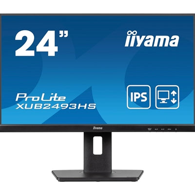 iiyama PROLITE XUB2493HS-B6 24 inch IPS Monitor, Full HD, 0.5ms, HDMI, DisplayPort, Freesync, 100Hz, Speakers, Black, Internal PSU, VESA, Height Adjustable, Pivot - IT Supplies Ltd