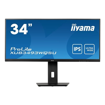 iiyama Prolite XUB3493WQSU-B5 34 inch IPS Monitor, Ultra Wide UWQHD, PIP, Freesync, 4ms, HDMI, DisplayPort, USB-Hub, 75Hz, Speakers, Black, Internal PSU, VESA, Height Adjust, Pivot - IT Supplies Ltd