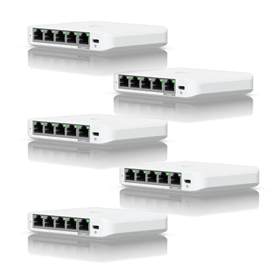 Ubiquiti USW-FLEX-MINI-5 UniFi USW Flex Mini 5 Port Smart Managed POE/USB C Powered Gigabit Network Switch (Five Pack, No PSU) - IT Supplies Ltd