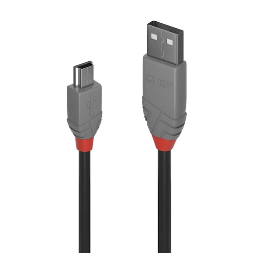 Lindy 36721 USB-A (M) 2.0 To USB Mini-B (M) 2.0 Anthra Line 480Mbps Cable - Black - 0.5m - IT Supplies Ltd