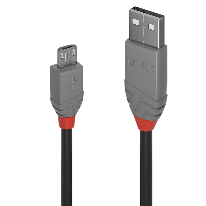 Lindy 36734 USB-A (M) 2.0 To USB Micro-B (M) 2.0 Anthra Line 480Mbps Cable - 3m Black - IT Supplies Ltd