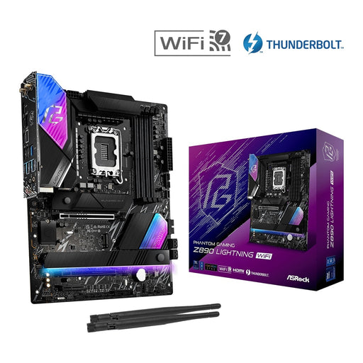 ASRock Z890 LIGHTNING WIFI PHANTOM GAMING Intel 1851 Socket Motherboard, ATX, 4x DDR5 Slots, 3x M.2 Sockets, 3x USB-C Port, Fitted I/O Shield, 2.5GbE LAN, Wi-Fi 7, 1x HDMI Port / 2x USB-C (USB4) - IT Supplies Ltd