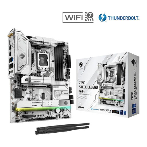 ASRock Z890 STEEL LEGEND WIFI Intel 1851 Socket Motherboard, ATX, 4x DDR5 Slots, 4x M.2 Sockets, 3x USB-C Port, Fitted I/O Shield, 2.5GbE LAN, Wi-Fi 7, 1x HDMI Port / 2x USB-C (USB4) - IT Supplies Ltd