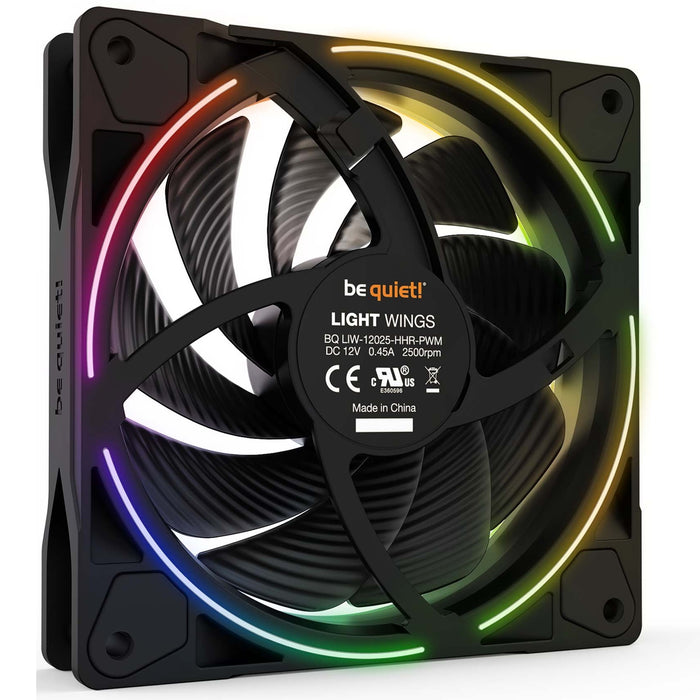 be quiet! Light Wings PWM High Speed Addressable RGB Fan Pack, 120mm, 2500RPM, 4-Pin PWM Fan & 3-Pin ARGB Connectors. Addressable RGB Hub Included - IT Supplies Ltd