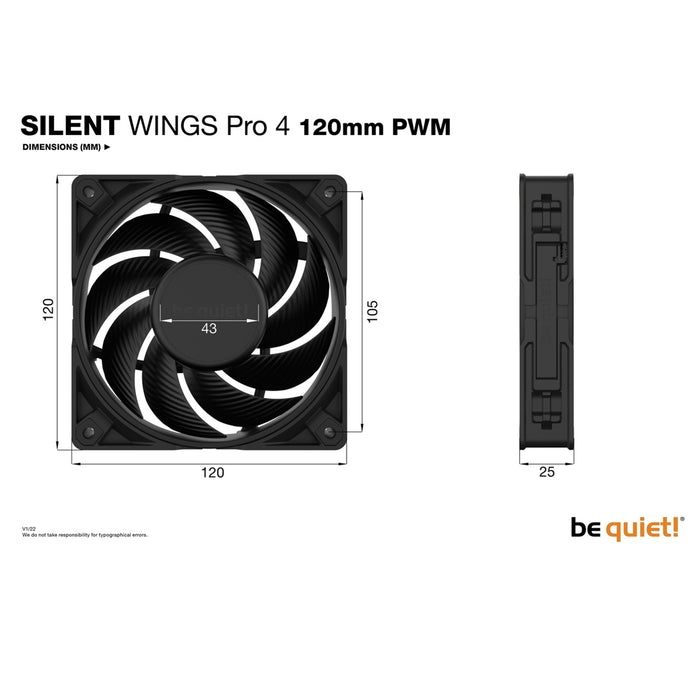 be quiet! Silent Wings Pro 4 PWM Black Fan, 120mm, 3000RPM, 4-Pin PWM Fan Connector - IT Supplies Ltd