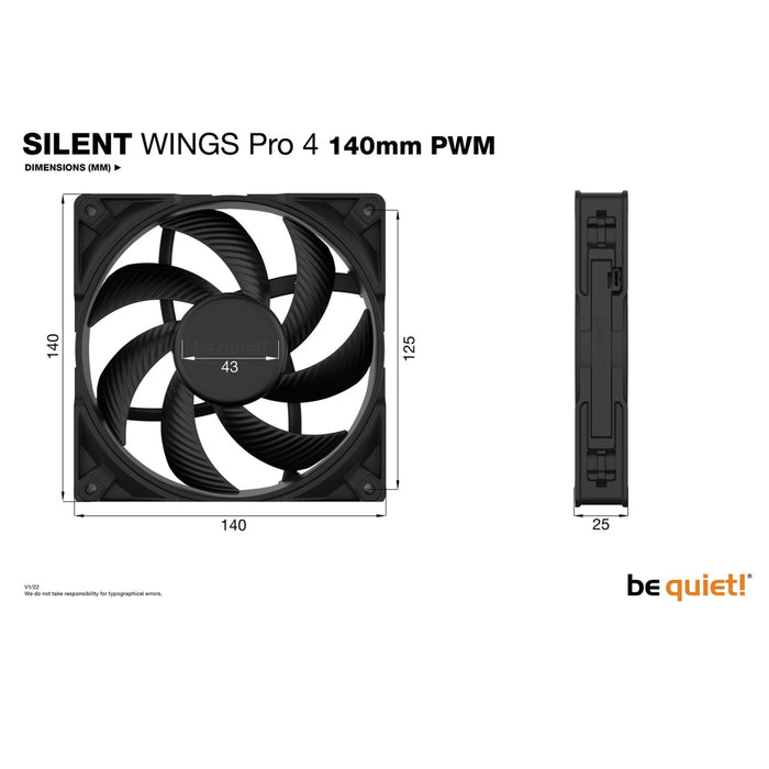 be quiet! BL099 Silent Wings Pro 4 PWM 140mm 4-Pin PWM Fan - IT Supplies Ltd