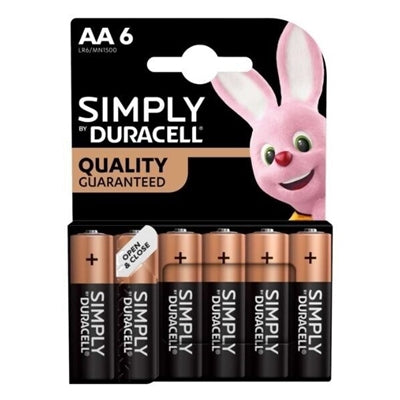 Duracell Simply Alkaline Pack of 6 AA Batteries - IT Supplies Ltd