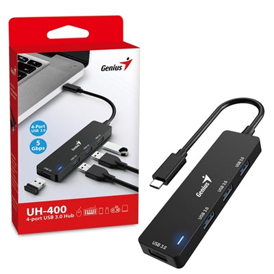 Genius 4 Port USB-C Hub, 4 x USB 3.0 Type-A (F) Ports, Plug and Play Installation - IT Supplies Ltd