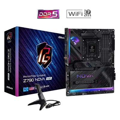 ASRock Z790 NOVA WIFI Motherboard, Intel Socket LGA1700, Supports 14th, 13th &amp; 12th Gen, 1x PCIe 5.0 x16, 1x PCIe 4.0 x16, 3x PCIe 3.0 x1, ATX, USB 3.2 Gen2x2, Killer 2.5G LAN, 1 x Hyper M.2 PCIe Gen4 x 4 &amp; SATA3, 802.11be WiFi 7 + Bluetooth - IT Supplies Ltd