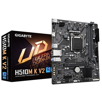 Gigabyte H510M K V2 Motherboard, Intel Socket 1200, Micro ATX, High Definition Audio, 1 PCIe 4.0 x16, 1 PCIe 3.0 x1, 1 PCIe 3.0 x4 M.2, HDMI 1.4, Q Flash - IT Supplies Ltd