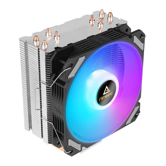 ANTEC A400i Fan CPU Cooler, Universal Socket, 120mm Neon Light Effect Silent RGB PWM Fan, 1800RPM, 4 Direct-Touch Copper Heatpipes, Intel LGA 1700 Bracket Included - IT Supplies Ltd