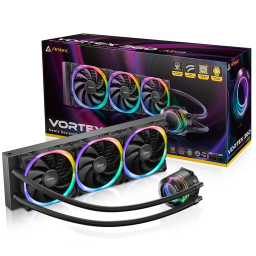 ANTEC Vortex 360 ARGB AiO Liquid CPU Cooler, Universal Socket, 360mm Radiator, PWM 2000RPM Fusion ARGB Cooling Fans, Addressable RGB LED Lighting with Suspended Spiral Pump Head Design - IT Supplies Ltd