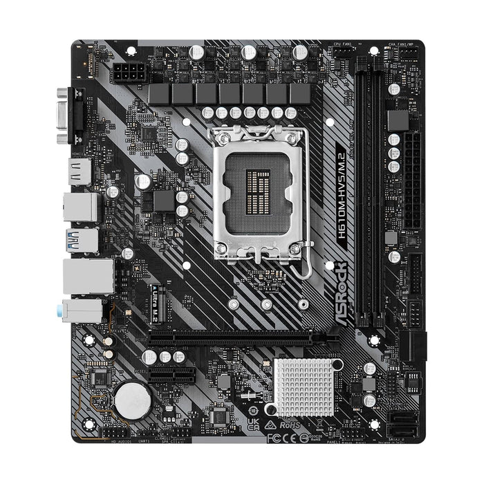 ASRock H610M-HVS/M.2 R2.0 Motherboard, Intel Socket 1700, 12th Gen, Micro ATX, DDR4 3200MHz, 1x PCIe 4.0 x16, 1x PCI-e 3.0 x1, 7.1 Channel Audio, Ultra M.2, USB 3.2 Gen1, Gigabit LAN, HDMI, VGA - IT Supplies Ltd