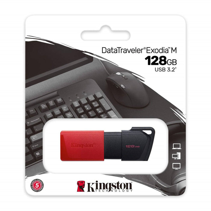 Kingston DataTraveler ExodiaM DTXM/128GB USB Flash Drive, 128GB, USB 3.2, Red / Black, Moving Cap Design - IT Supplies Ltd