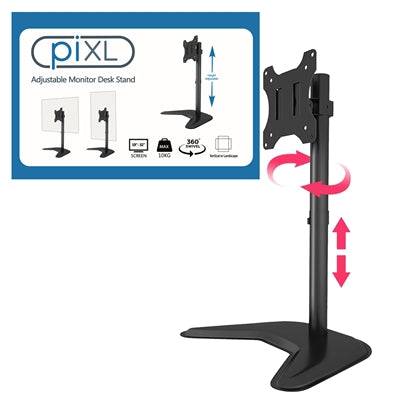 piXL Single Monitor Arm Desk Mount, For Screens up to 32&quot;, Max Weight 10Kg, Freestanding, Height Adjustable, Pivot, Swivel 360 - IT Supplies Ltd